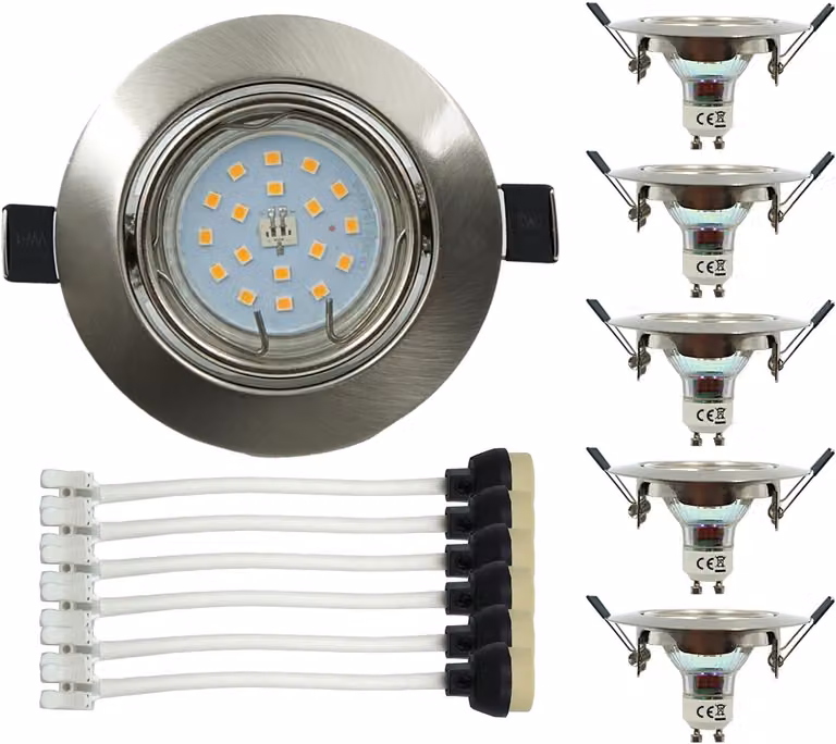 Lampada LED GU10, 5W, 550 lumen, 120°, colore argento, con diffusore regolabile
