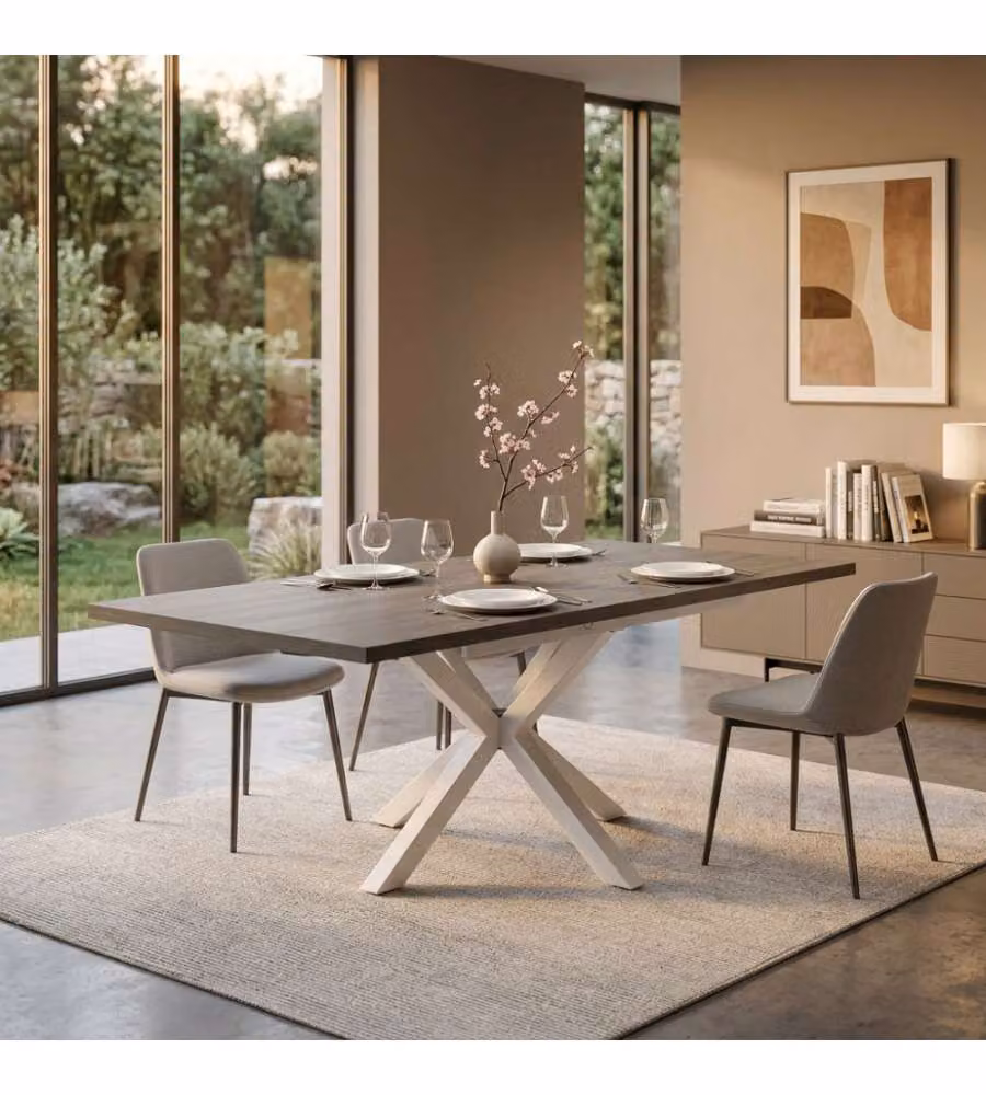Cosma Tavolo Allungabile Grigio Effetto Cemento 160/200 x 90 cm Bianco