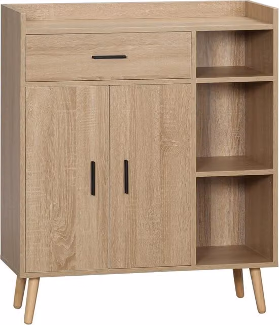 Consolle per Ingresso con 2 Ante 1 Cassetto e 3 Ripiani Aperti ¨C Minimal ¨C 80x30x96,5 cm Naturale