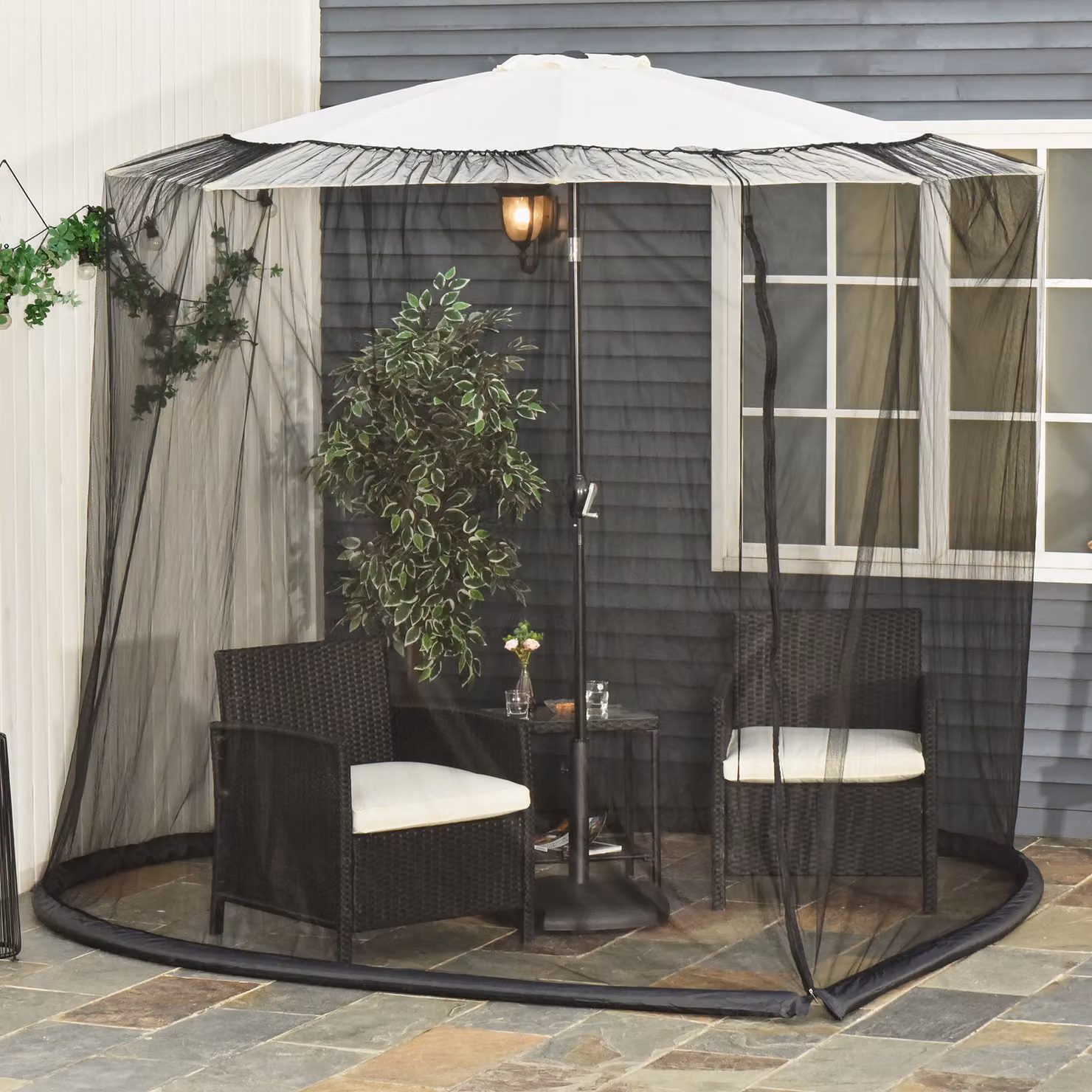 Zanzariera per ombrellone Outsunny regolabile a rete fitta con apertura a cerniera, Nero, 3 x 3 m – 2