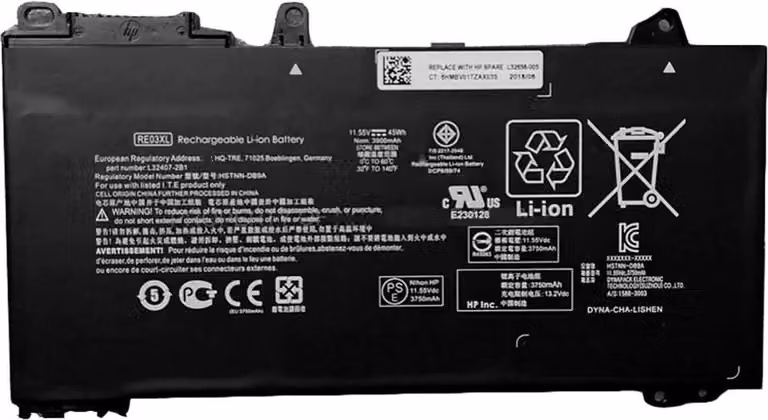 Batteria per laptop HP 3C, 45 Wh, 3,92 Ah, agli ioni di litio, RE03045XL-PL, RE03XL