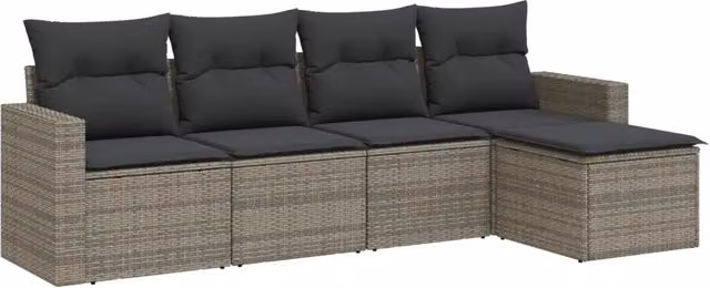 Set Divano da Giardino 5 pz | Set Salotto da Giardino con Cuscini Grigio in Polyrattan