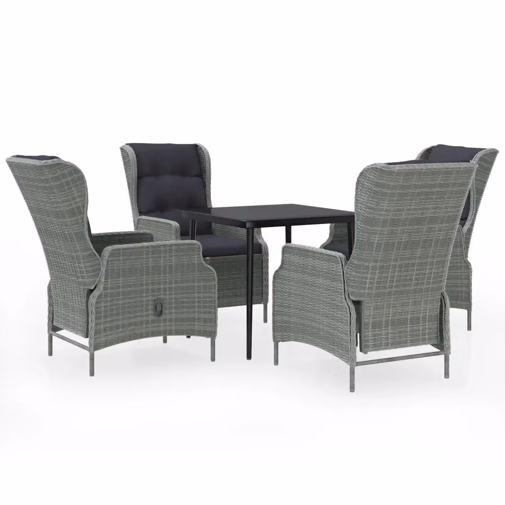 Set da pranzo da giardino moderno vidaXL in acciaio verniciato a polvere e vetro, 5 pezzi, Grigio e Nero – 2