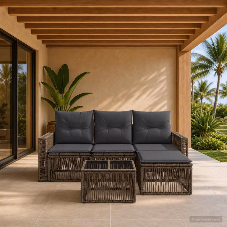 Set Divano da Giardino vidaXL 5 Pezzi in Polyrattan con Forma a L, Grigio e Antracite
