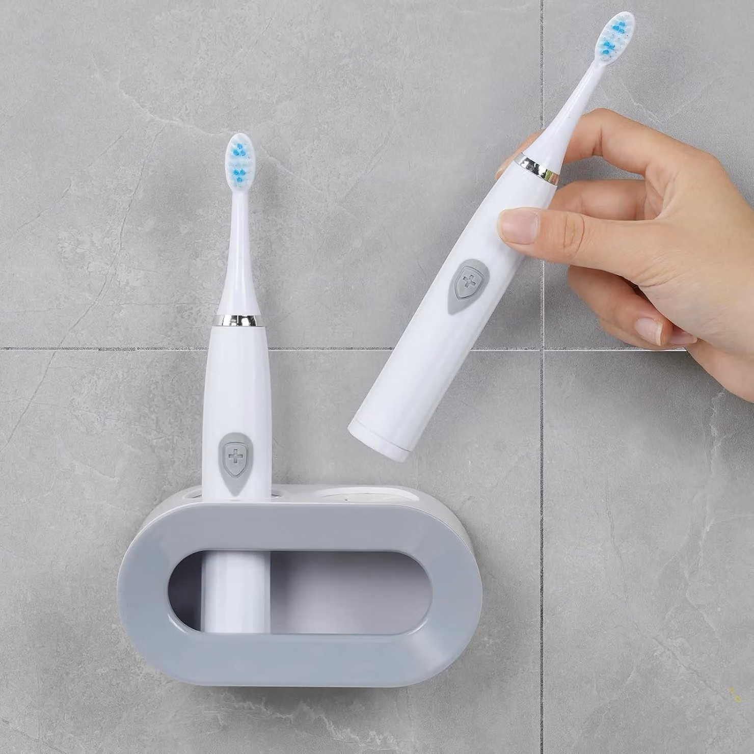 Portaspazzolino – Elettrico – Organizer da parete autoadesivo per il bagno, ideale per lo spazzolino elettrico