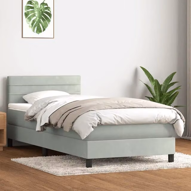 Letto con Giroletto a Molle e Materasso Ibrido vidaXL in Velluto Grigio e Bianco L: 80 cm, P: 223 cm, H: 151 cm – 1