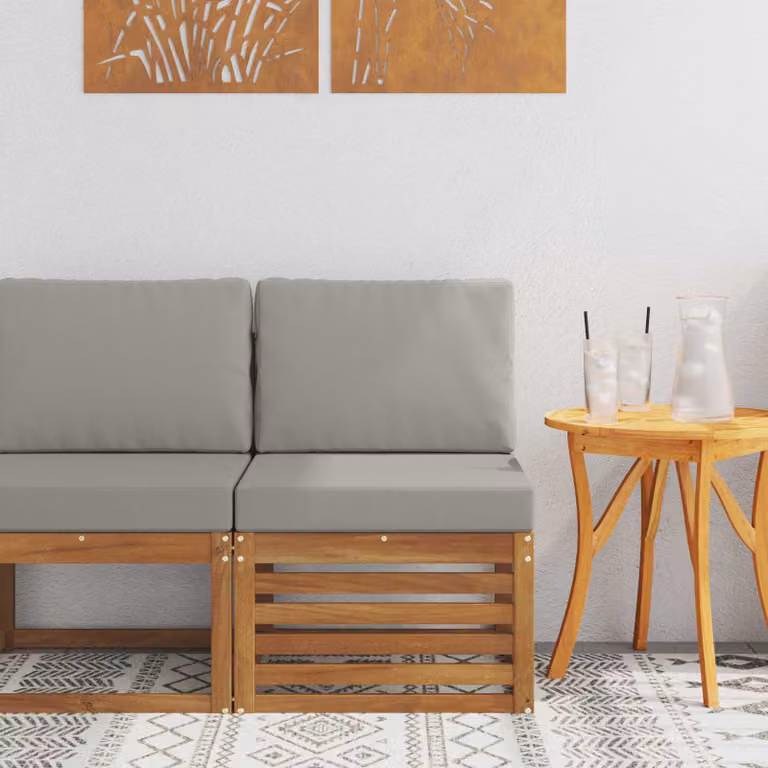 vidaXL Divano centrale per esterno in legno di acacia massello naturale color marrone e grigio