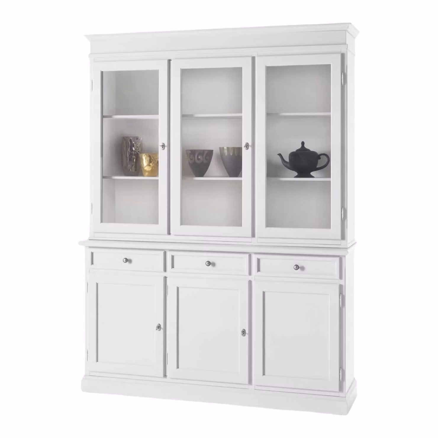 Cristalliera in legno stile arte povera con ante in vetro Mobili 2G bianco, L: 155 cm, P: 42 cm, H: 203 cm – 1