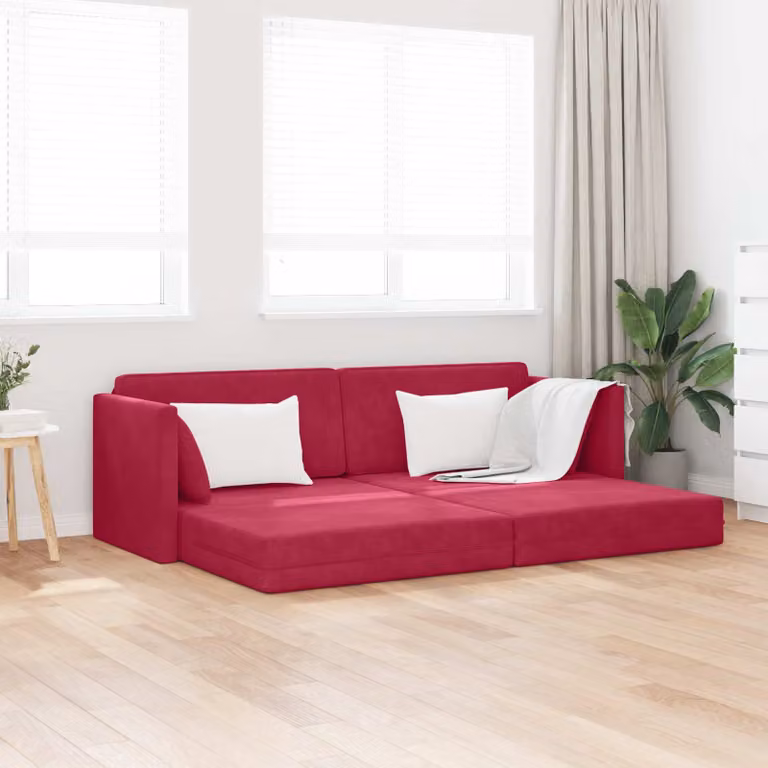 vidaXL Divano-letto da pavimento in velluto rosso, L: 213 cm, P: 70 cm, H: 77 cm