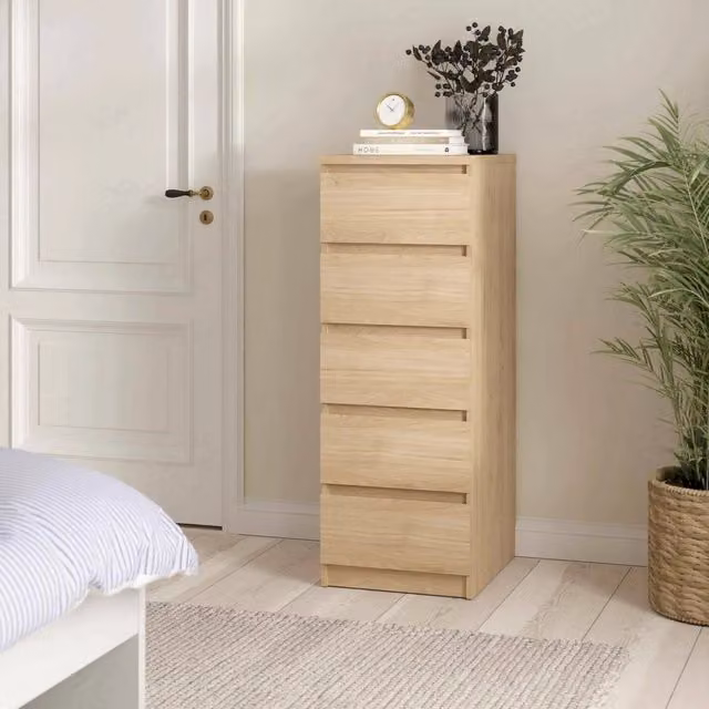 Cassettiera DMORA moderna in legno Rovere per camera da letto o soggiorno, L 50 cm x P 40,4 cm x H 111,3 cm