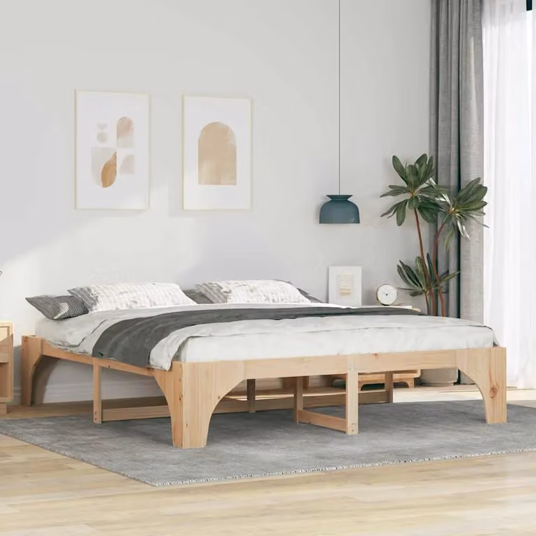 Struttura del letto moderna in pino massello vidaXL, colore marrone, L 180 x P 200 cm