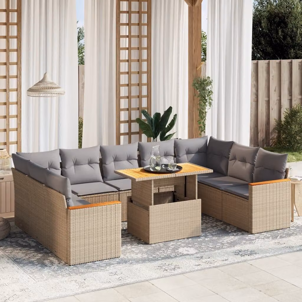 Maison Exclusive - Set Divano da Giardino 10 pz con Cuscini Beige in Polyrattan