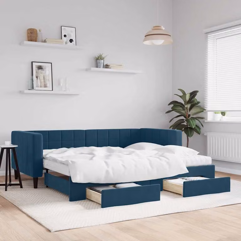 vidaXL Divano Letto Estraibile in Velluto Blu con Cassetti L/P/H: 223 x 90 x 100 cm
