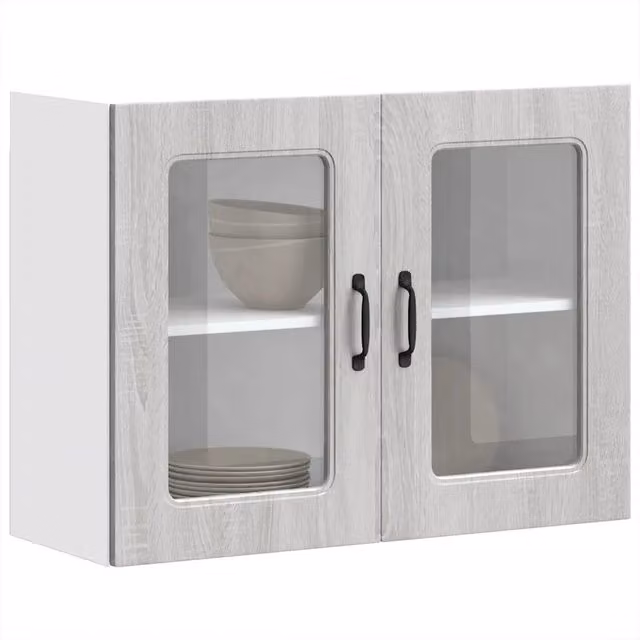 Pensile da cucina Kalmar Design Mania con ante in vetro, Grigio Sonoma, L: 80 cm, H: 60 cm, P: 31 cm