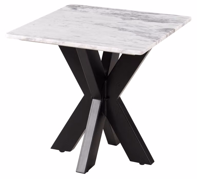 MASSIVMOEBEL24 | Tavolino da salotto in marmo bianco - gambe incrociate in ferro nero 55x55 BARCELONA #315