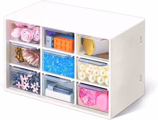 Organizzatore per cassetti in plastica, 9 cassetti, Contenitore per cosmetici, Piccolo organizzatore per cassetti, Organizzatore per ufficio in plastica per cosmetici, gioielli, forniture per ufficio, 18 x 11,7 x 9,7 cm Mini organizzatore per cassetti in