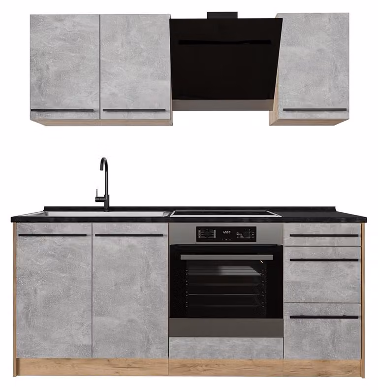 Cucina monoblocco Vicco R-Line Grigio-blu/Rovere dorato 180 cm, PL Antracite, Model 67037