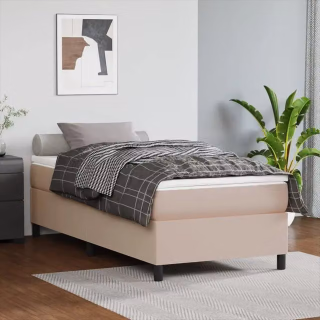 Letto a molle con materasso vidaXL in similpelle beige e bianco L/P/H: 200 x 80 x 35 cm