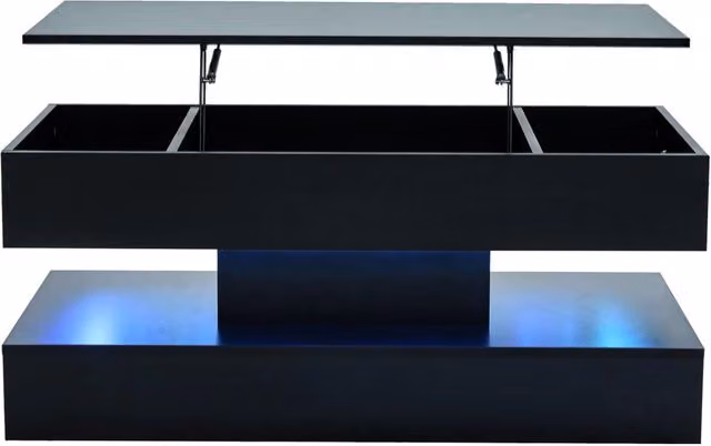Tavolino da caffè moderno con illuminazione LED, piano rialzabile e vano nascosto, 100x50x42 cm, portata 50 kg