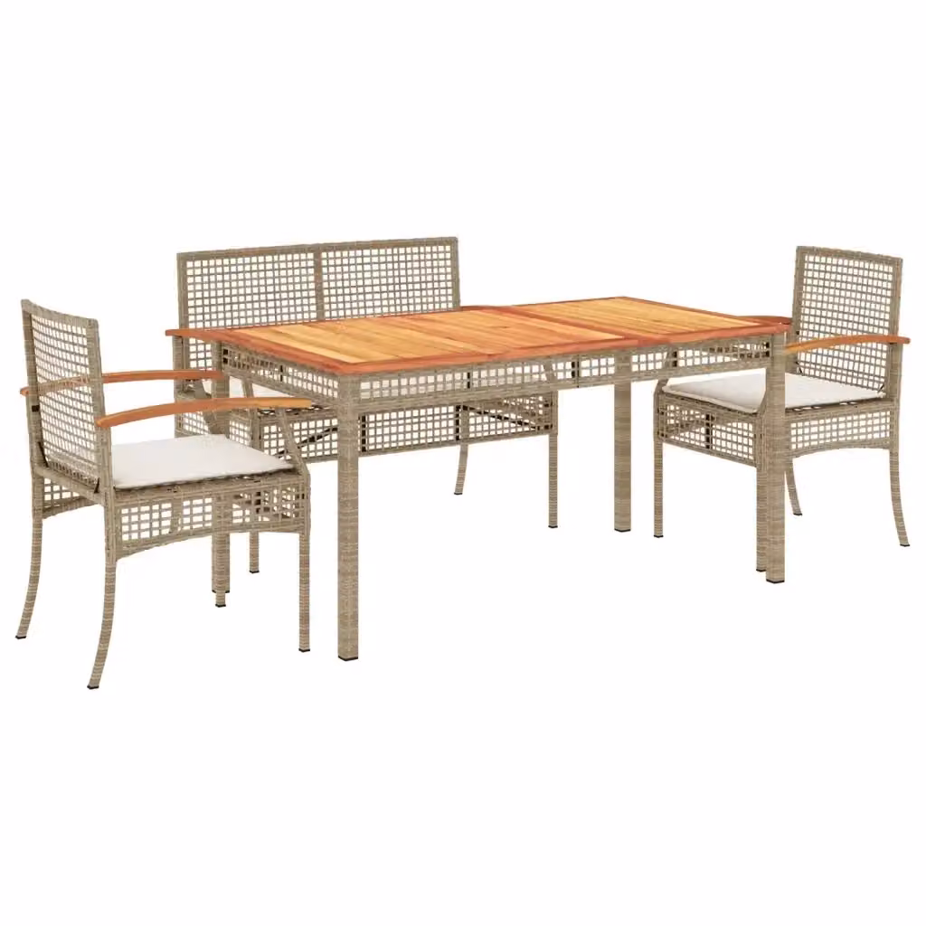 vidaXL Set da Pranzo da Giardino 4 pz in Polyrattan e Legno di Acacia con Cuscini Beige e Bianchi – 2