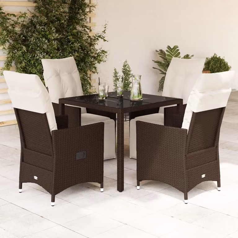 Maison Exclusive - Set Bistrò da Giardino 5 pz con Cuscini in Polyrattan Marrone
