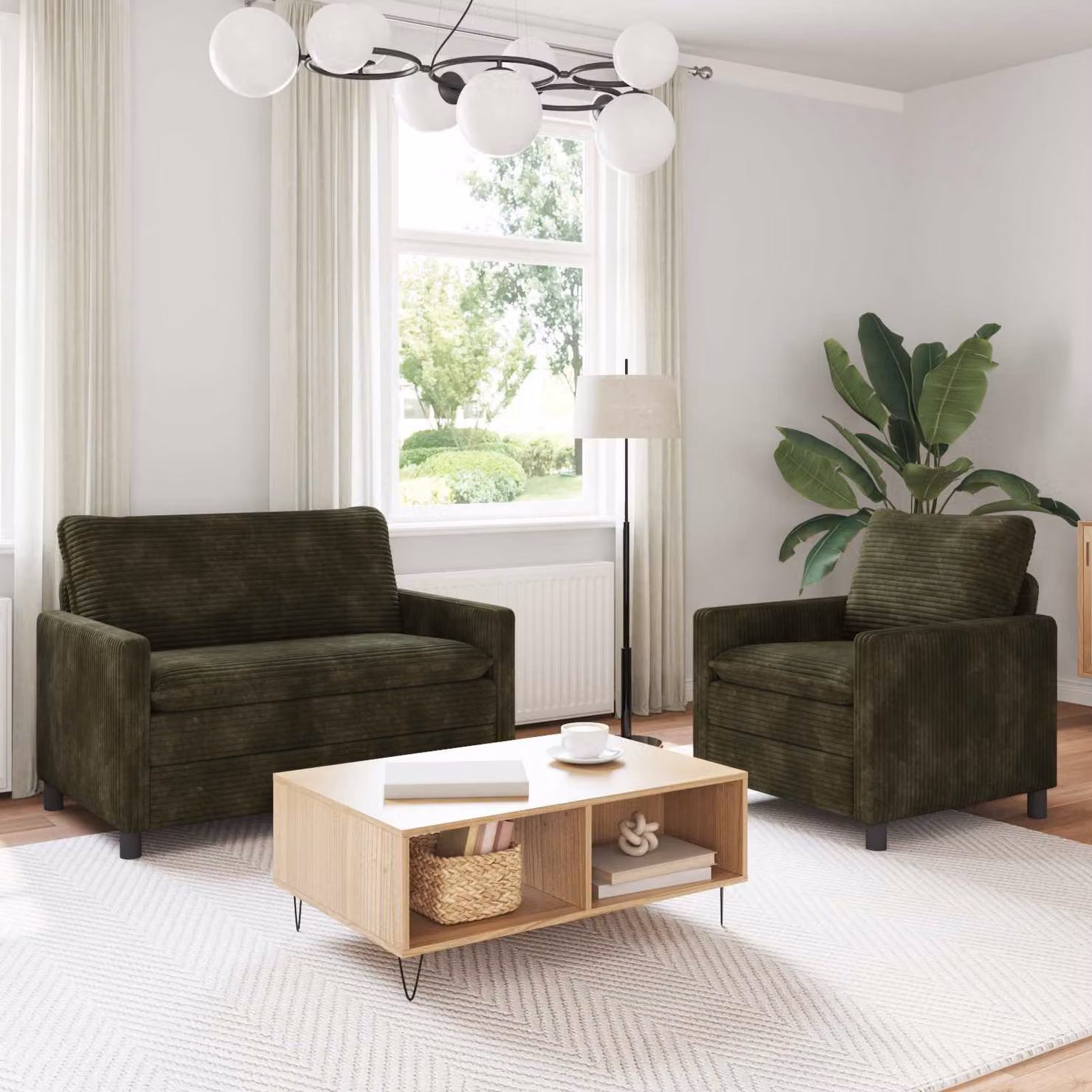 Set di 2 divani moderni vidaXL in tessuto verde con struttura in metallo e cuscini inclusi per il tuo soggiorno