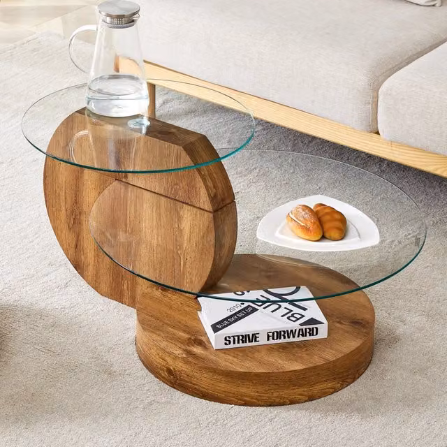 Tavolino basso con piano in vetro temperato e struttura in MDF, stile moderno minimalista, con ripiani, per soggiorno
