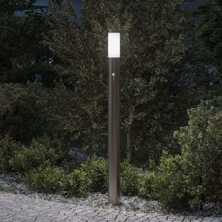 vidaXL Lampada a paletto con sensore di movimento in acciaio inox color argento, Altezza: 110 cm, IP44