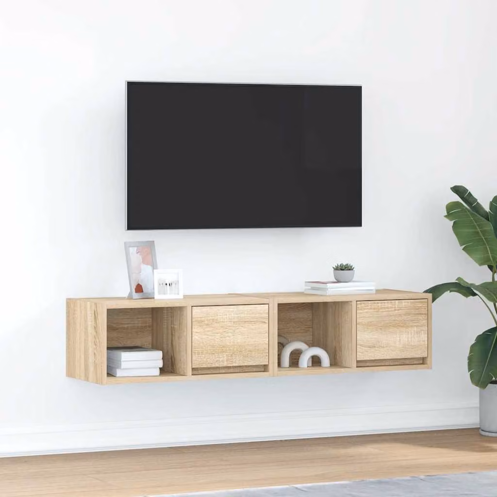 Set di 2 mobili TV sospesi vidaXL in legno multistrato color rovere sonoma, L 60 cm x P 31 cm x H 25,5 cm
