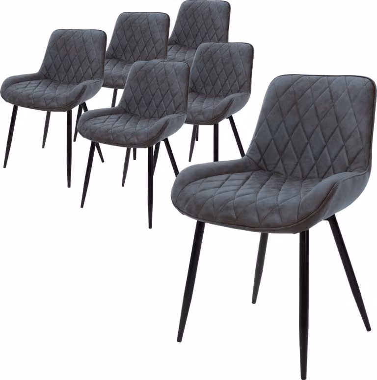 ML-Design set di 6 sedie da pranzo con schienale e braccioli, antracite, seduta in Pelle finta PU, sedia imbottita con gambe in metallo