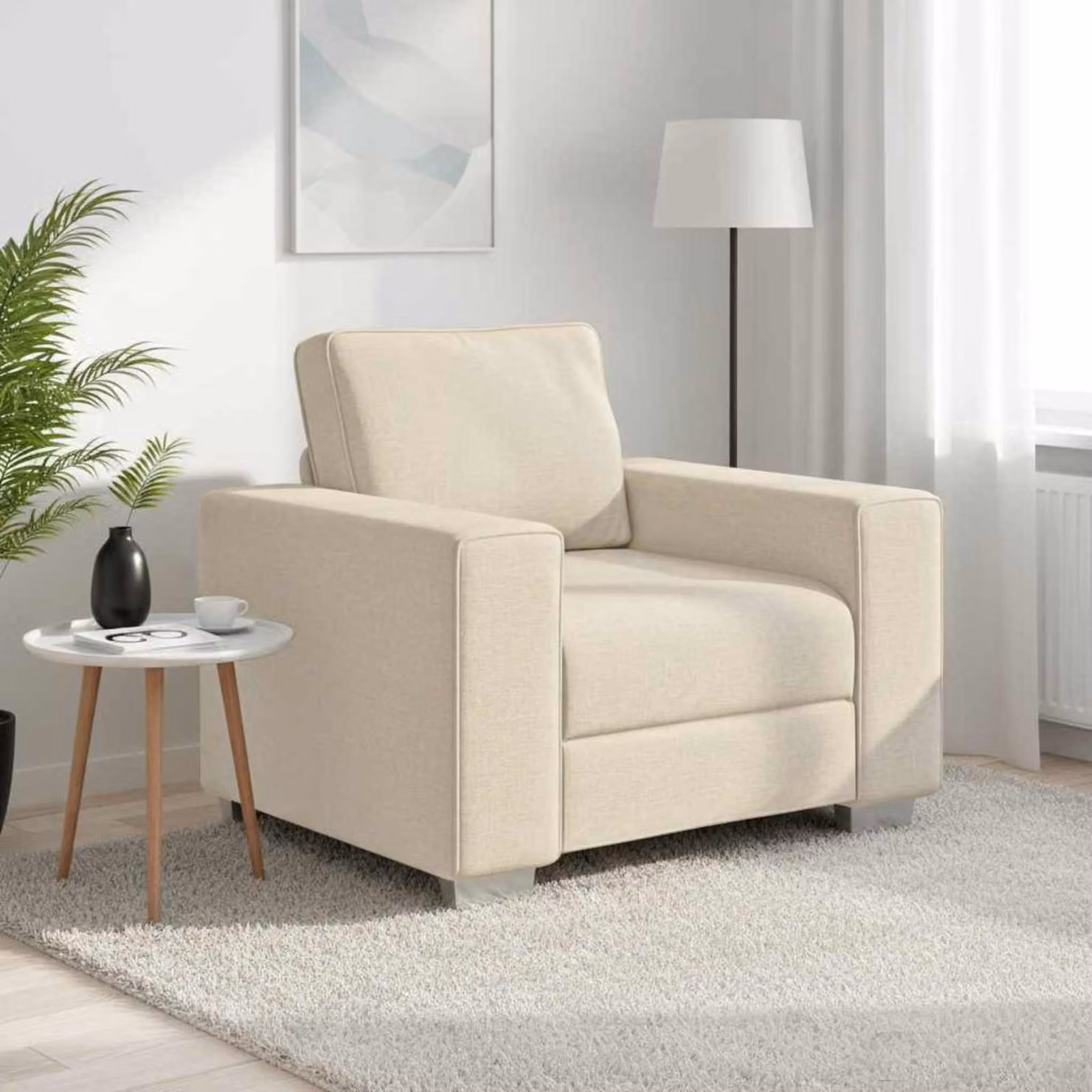 Poltrona Sofa moderna vidaXL in tessuto beige con braccioli, L: 100 cm