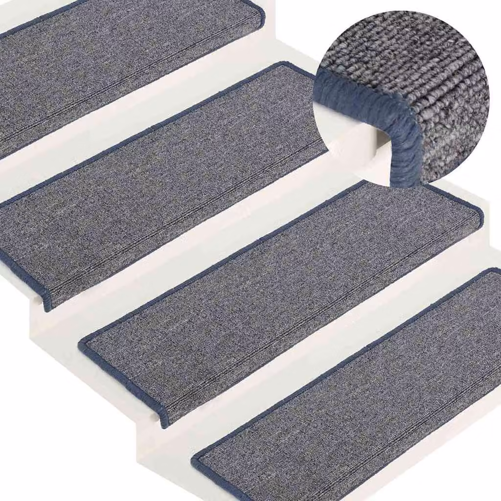 Set di 15 tappetini per scale vidaXL in polipropilene, grigio chiaro e blu, L: 65 cm, P: 21 cm, H: 4 cm