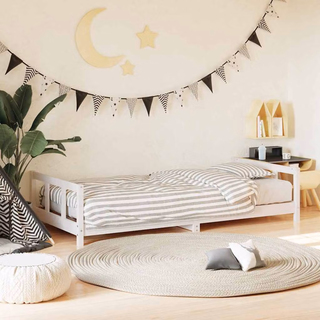 vidaXL Giroletto per Bambini in Legno Massello di Pino Bianco L 90 x P 190 cm