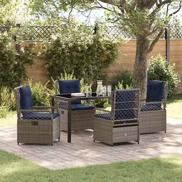 Set da Pranzo per Giardino 5 pz Grigio polyrattan 3381053