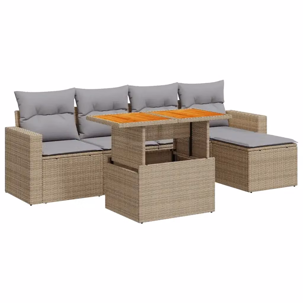 Set Divano da Giardino a L vidaXL in Polyrattan con Cuscini Beige e Ottoman per Terrazza e Giardino – 2