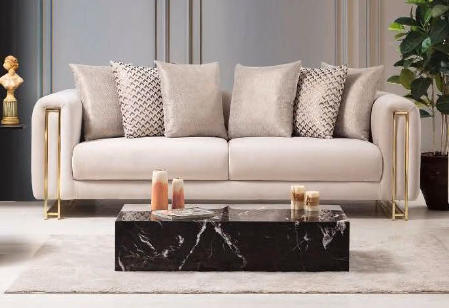Design Textil 3 Sitzer Weiß Elegant Modern Sofa Couch Polsterung Wohnzimmer