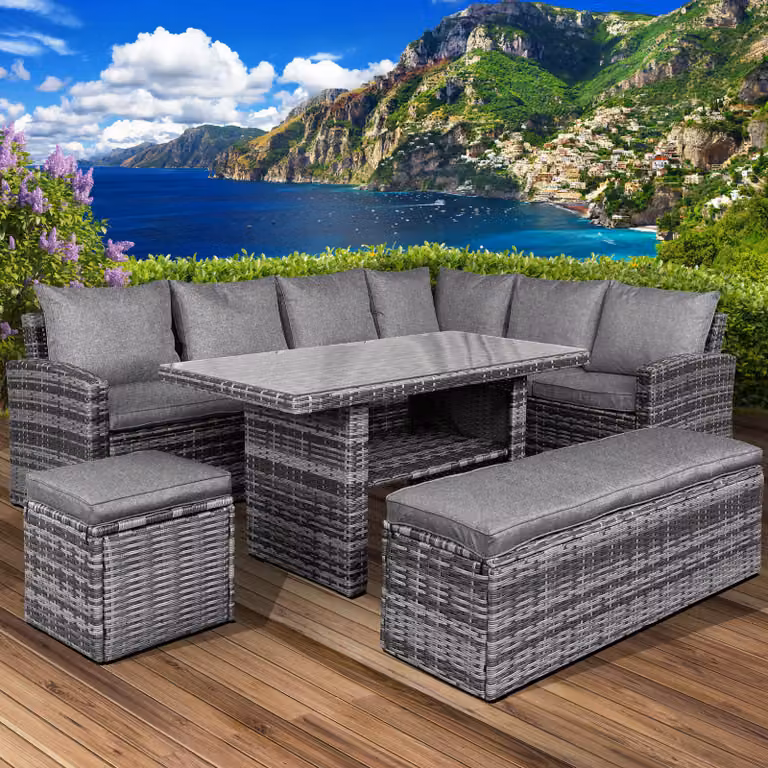 Set da salotto angolare in polyrattan ECO grigio/antracite