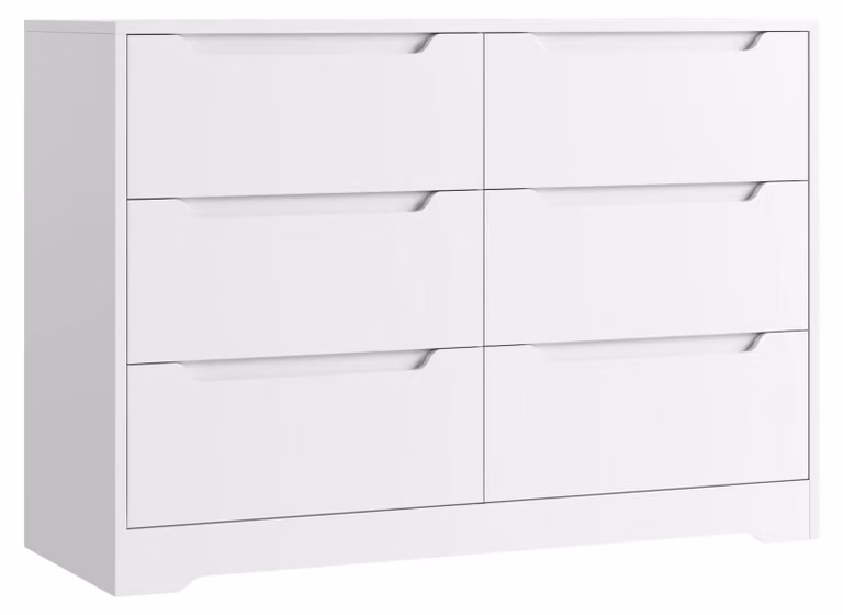 Credenza - Comò - 6 cassetti - Stile moderno - Legno - Per camera da letto, soggiorno e ingresso - Bianco