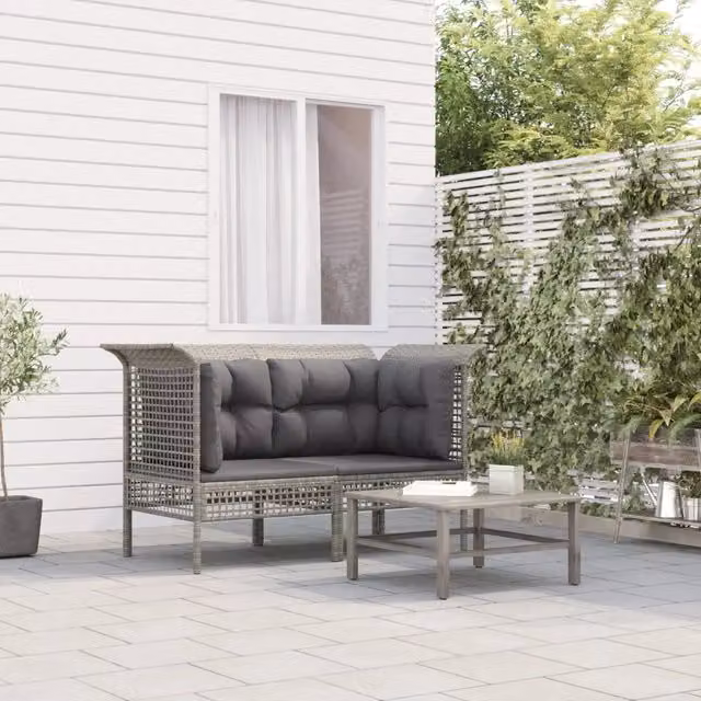 Set di 2 Divani Angolari da Giardino vidaXL in Polyrattan e Metallo, Colore Grigio con Cuscini