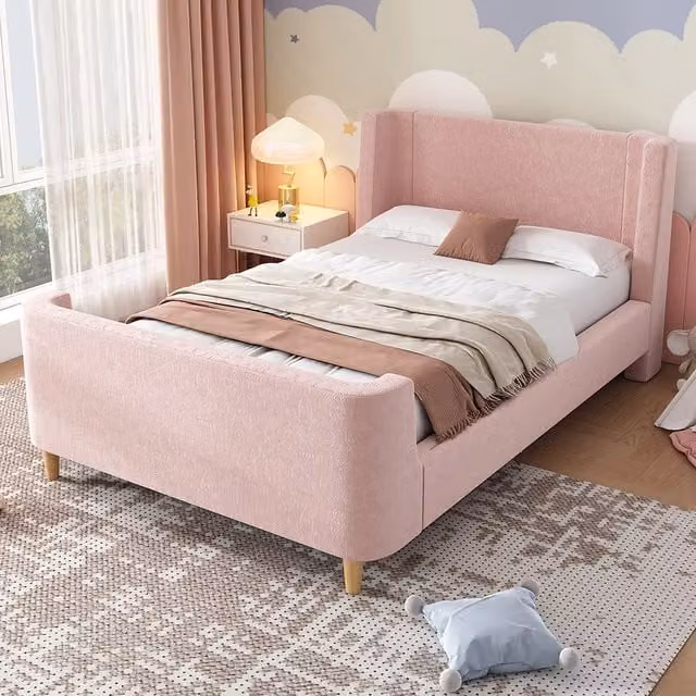 Letto singolo per bambini imbottito - Xylo - 90x200 cm - Velluto rosa