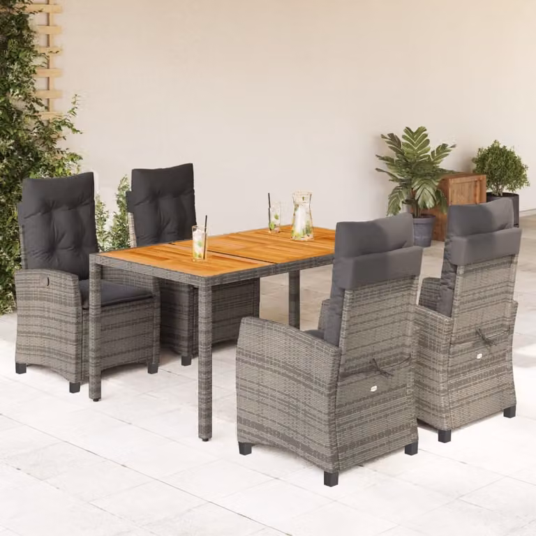 vidaXL Set da Pranzo da Giardino 5 pz in Polyrattan e Legno di Acacia Grigio