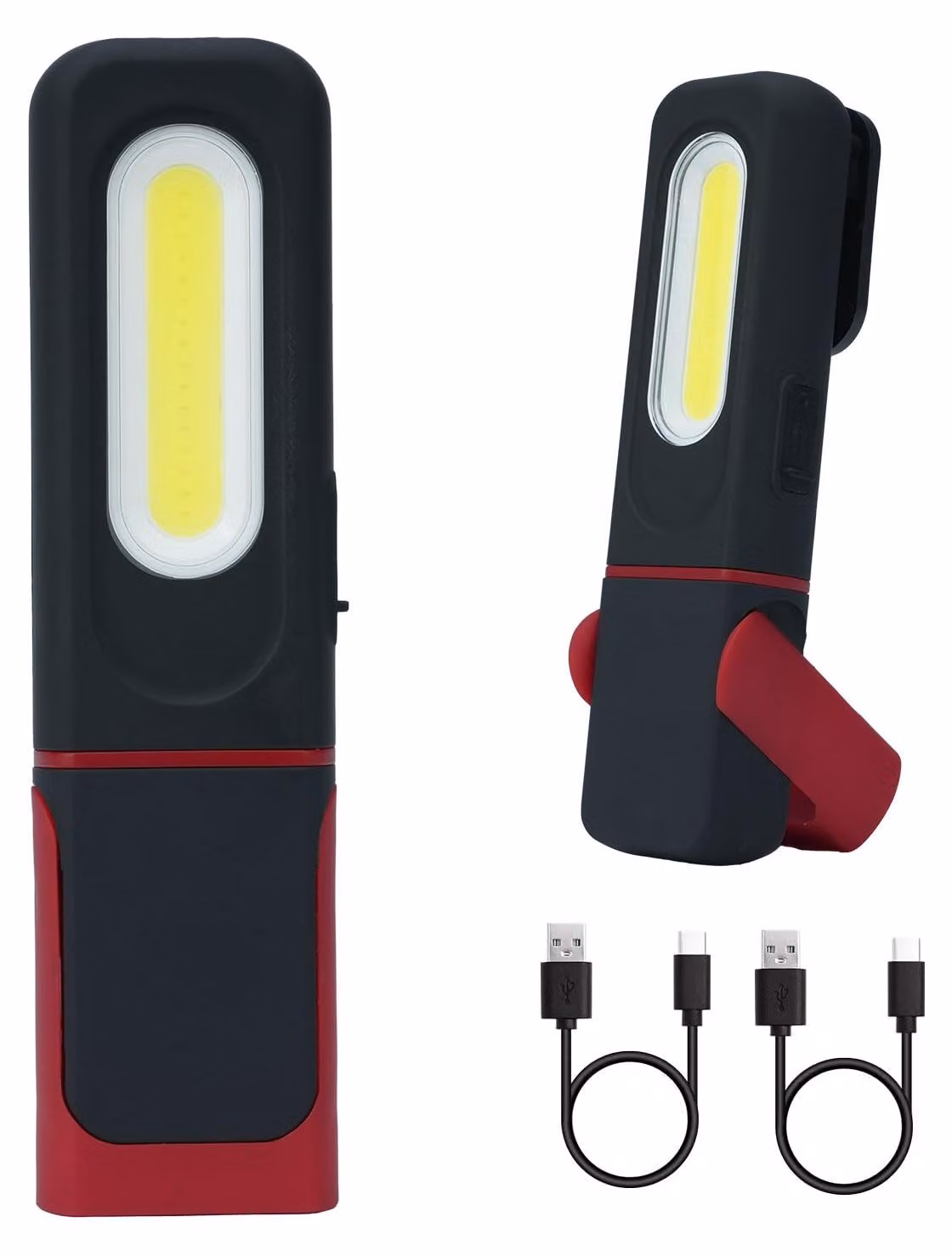Lampada da lavoro a LED a batteria [set da 2], lampada da officina COB con base magnetica e gancio, lampada di ispezione rotante a 360° con 4 modalità e indicatore di batteria, ricaricabile tramite USB-C, torcia portatile per riparazioni auto, officina, c