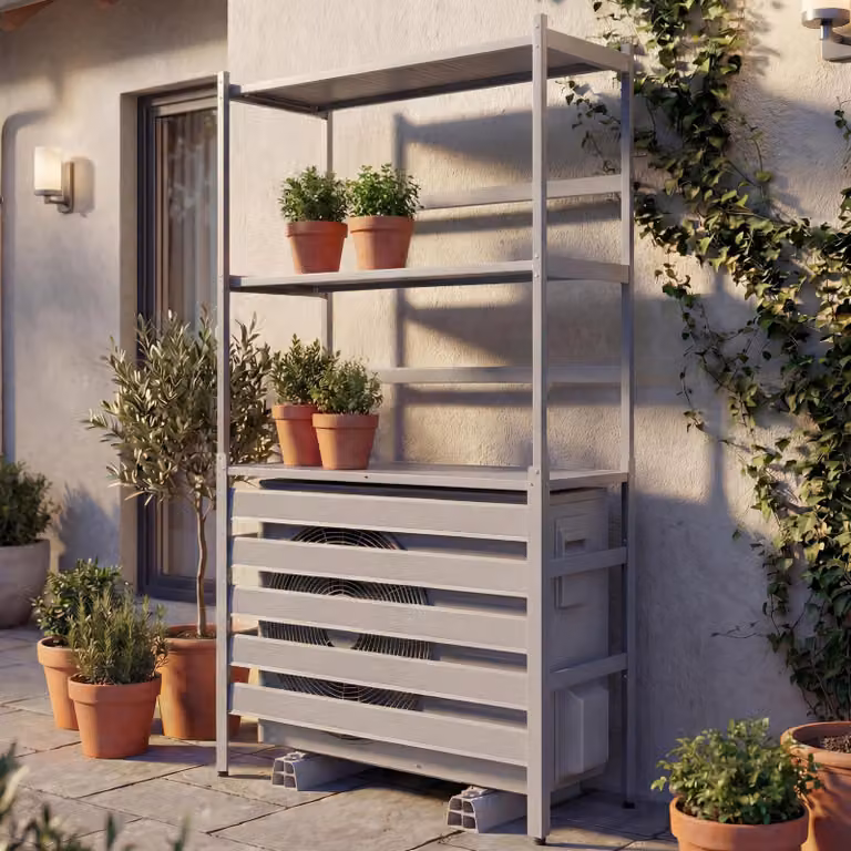 Rivestimento in alluminio per climatizzatore/scambiatore di calore MCW-P95, copertura griglia di protezione scaffale 163x90x38cm ~ grigio