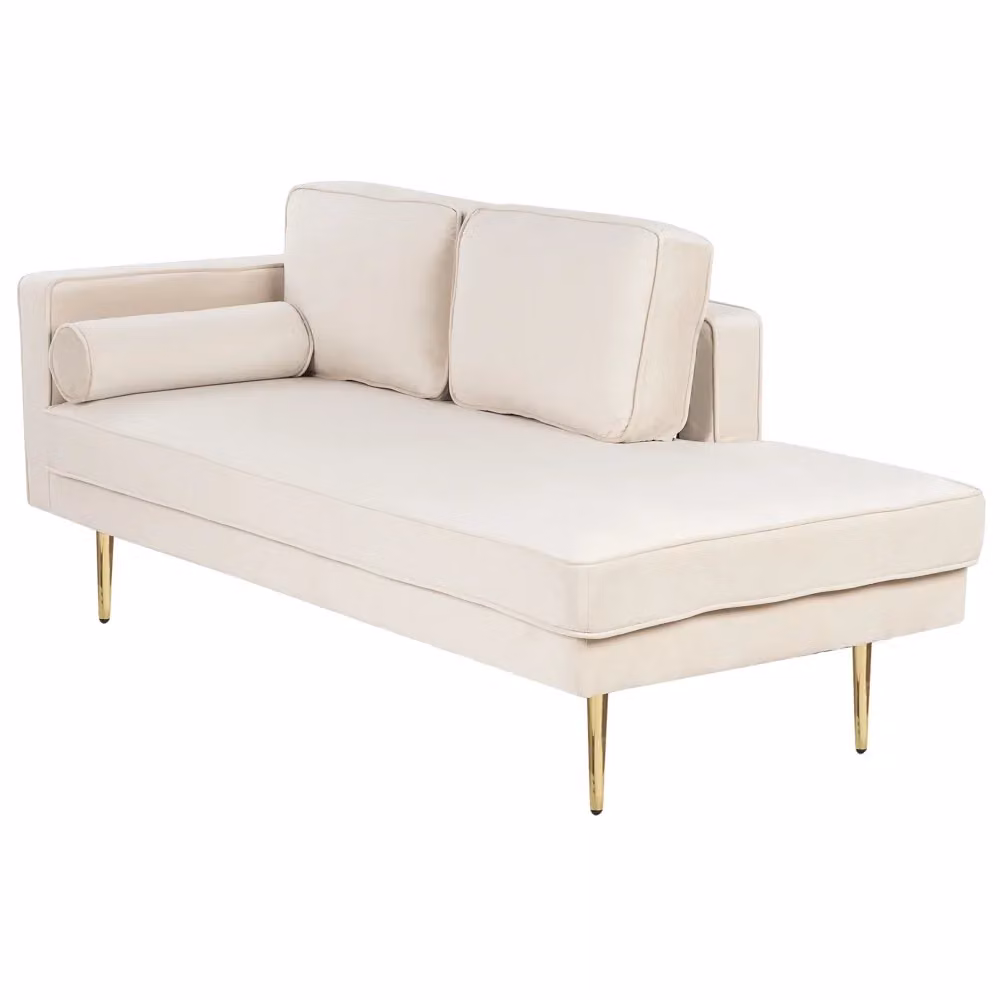 Chaise longue BELIANI in velluto beige con design moderno a forma di L, orientamento sinistra, con cuscini inclusi e struttura in legno e metallo, L/P/H: 171 x 79 x 63 cm – 2