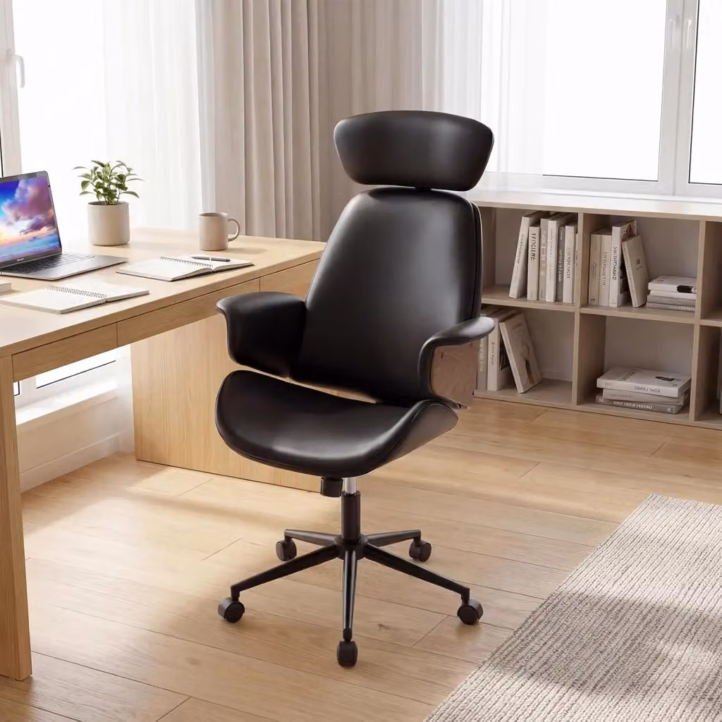 Sedia da Ufficio Ergonomica COSTWAY in Finta Pelle con Poggiatesta, Braccioli e Ruote Girevoli, Disponibile in Nero o Marrone, Portata 110 kg – 2