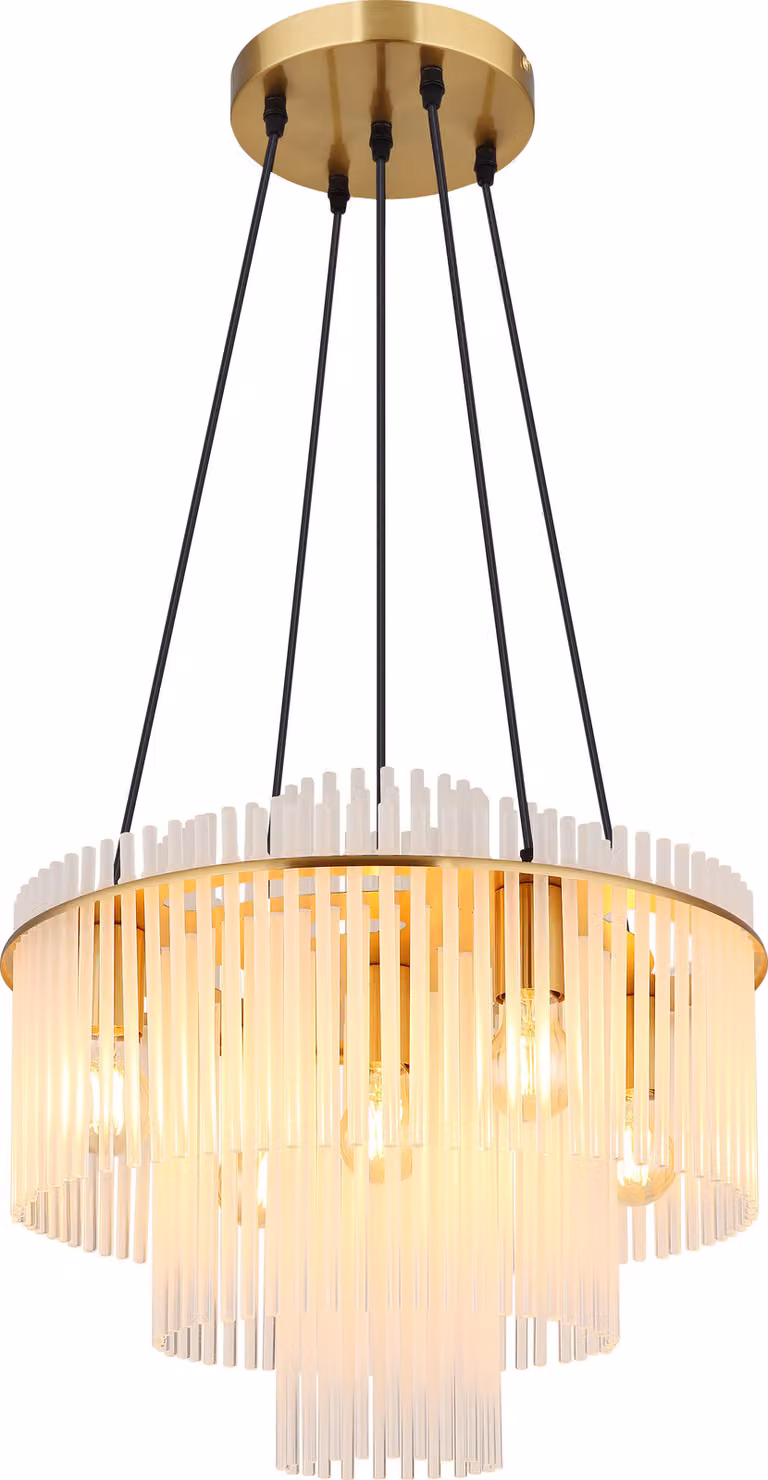 Lampada a sospensione Globo Lighting, struttura in metallo dorato opaco, diffusori in vetro opalino trasparenti, cavo in PVC nero, altezza regolabile, diametro: 500 mm, altezza: 1200 mm, esclusa lampadina: 5 x E27 60W 230V