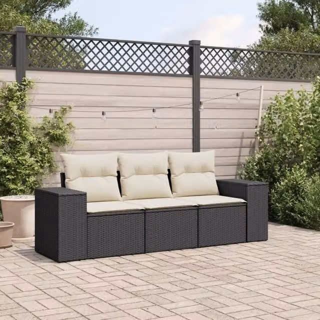 Salotto da Giardino-Set Divani da Giardino 3 pz con Cuscini in Polyrattan Nero 896252