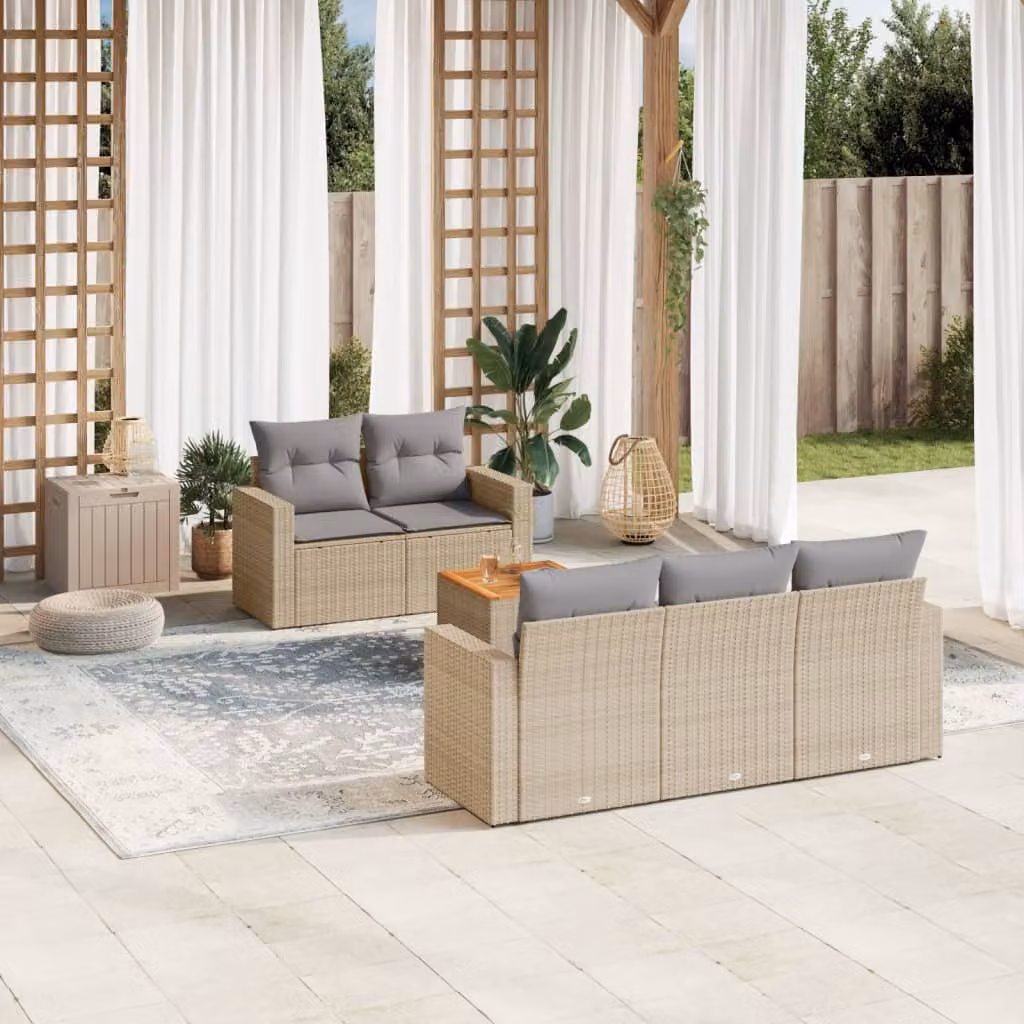 Set Divano da Giardino 6 pz vidaXL in Polyrattan con Cuscini Beige e Tavolino da Caffè Moderno – 1