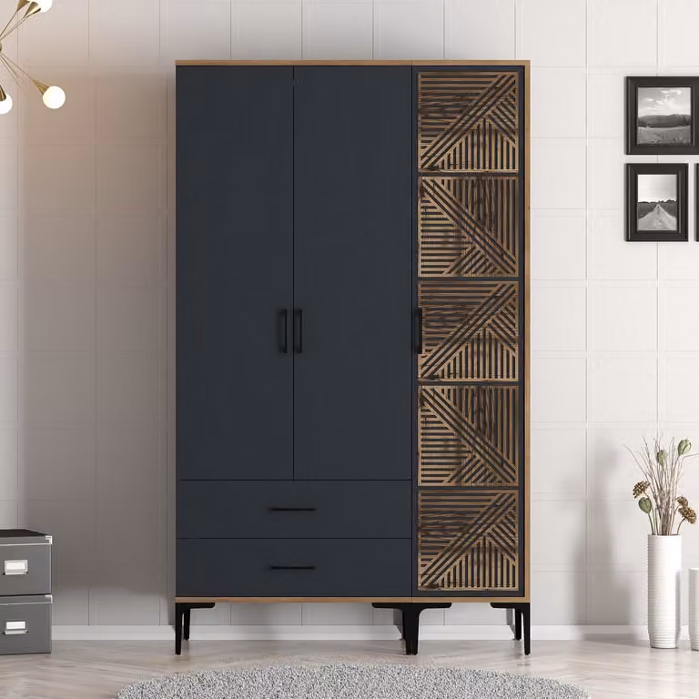Skye Decor, Kumsal PT - Noce, Antracite, Armadio, Noce, 100% PANNELLI DI PARTICELLE RIVESTITI IN MELAMMINA, 120 x 201,4 x 47,5 cm