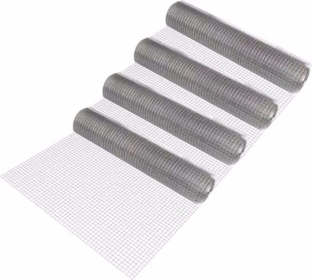 Set di 4 rotoli di rete metallica in acciaio zincato pro.tec, colore argento, Altezza: 1 m, Lunghezza: 25 m per recinzione